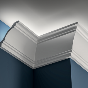 Art Deco plain Lighting cornice 140x160mm - 3.0m with Plain Cove design for LED lighting.