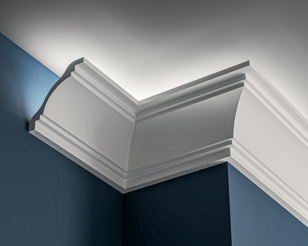 Art Deco plain Lighting cornice 140x160mm - 3.0m with Plain Cove design for LED lighting.