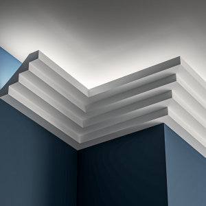 Art Deco stepped Lighting cornice 100x85mm - 3.0m with Plain design for LED lighting.