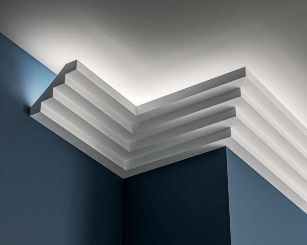 Art Deco stepped Lighting cornice 100x85mm - 3.0m with Plain design for LED lighting.
