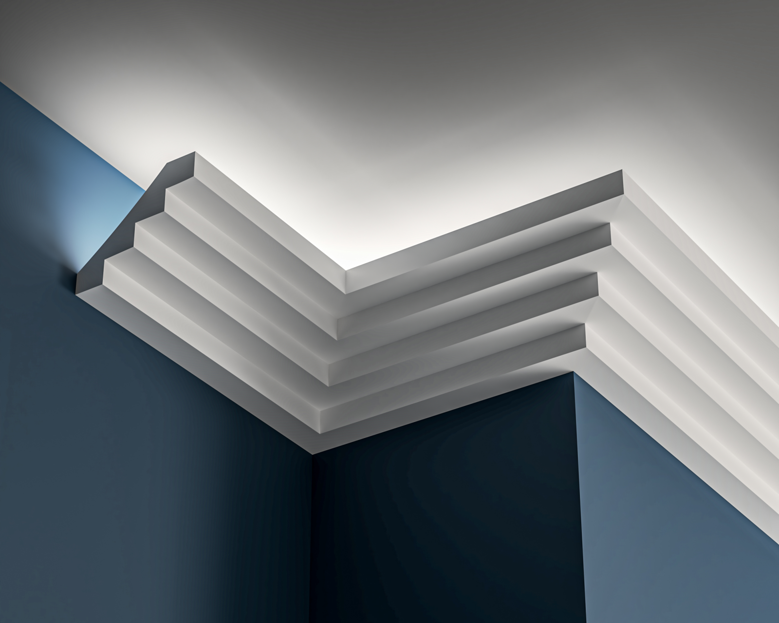 Small 4 Step Art Deco Lighting Cornice Art Deco stepped Lighting cornice 100x85mm - 3.0m with Plain design for LED lighting.