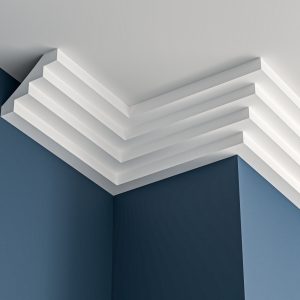 Art Deco stepped plaster cornice 100x85mm - 3.0m, in a Plain design