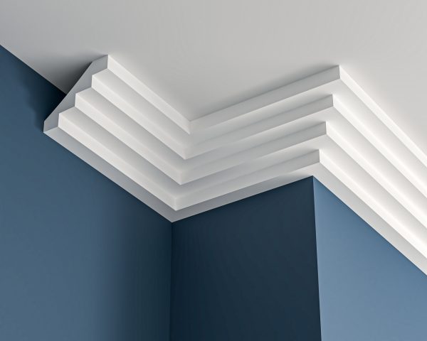 Art Deco stepped plaster cornice 100x85mm - 3.0m, in a Plain design