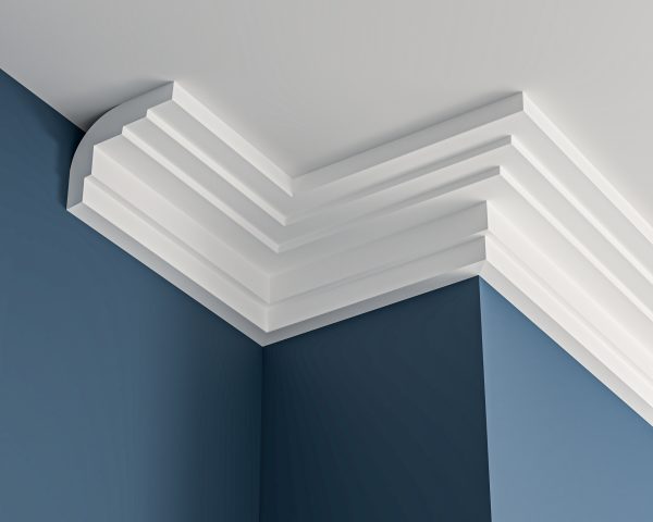 Art Deco stepped plaster cornice 110x90mm - 3.0m, in a Plain design