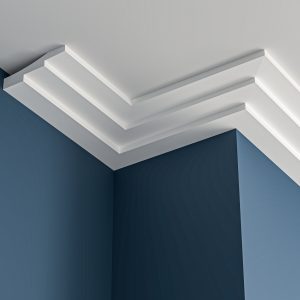 Art Deco stepped plaster cornice 170x90mm deep - 3.0m, in a Plain design