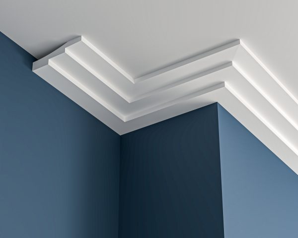 Art Deco stepped plaster cornice 170x90mm deep - 3.0m, in a Plain design