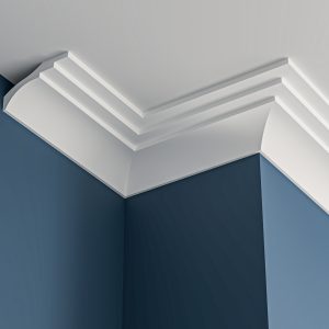 Art Deco stepped plaster cornice 180x90mm - 3.0m, in a Plain Cove design