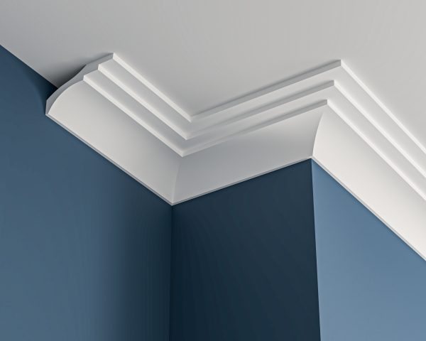 Art Deco stepped plaster cornice 180x90mm - 3.0m, in a Plain Cove design