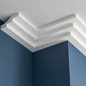Art Deco stepped plaster cornice 200x65mm - 3.0m, in a Plain design