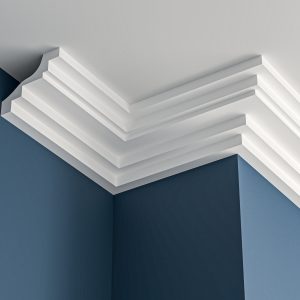 Art Deco stepped plaster cornice 215x185mm - 3.0m, in a Plain design