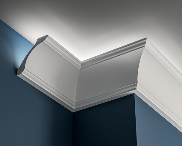 Victorian cove Lighting cornice 125x120mm - 3.0m with Plain Cove design for LED lighting.