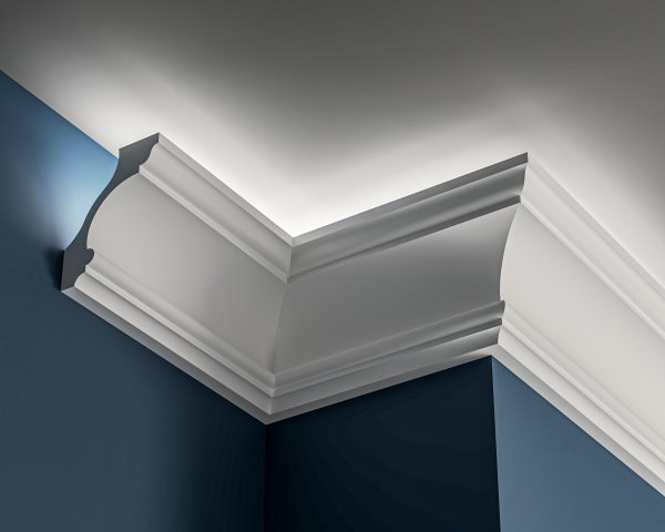 Victorian cove Lighting cornice 65x90mm - 3.0m with Plain Cove design for LED lighting.